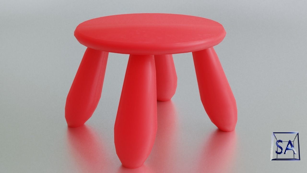 Round Table and Stools for Children Low-poly 3D model_6