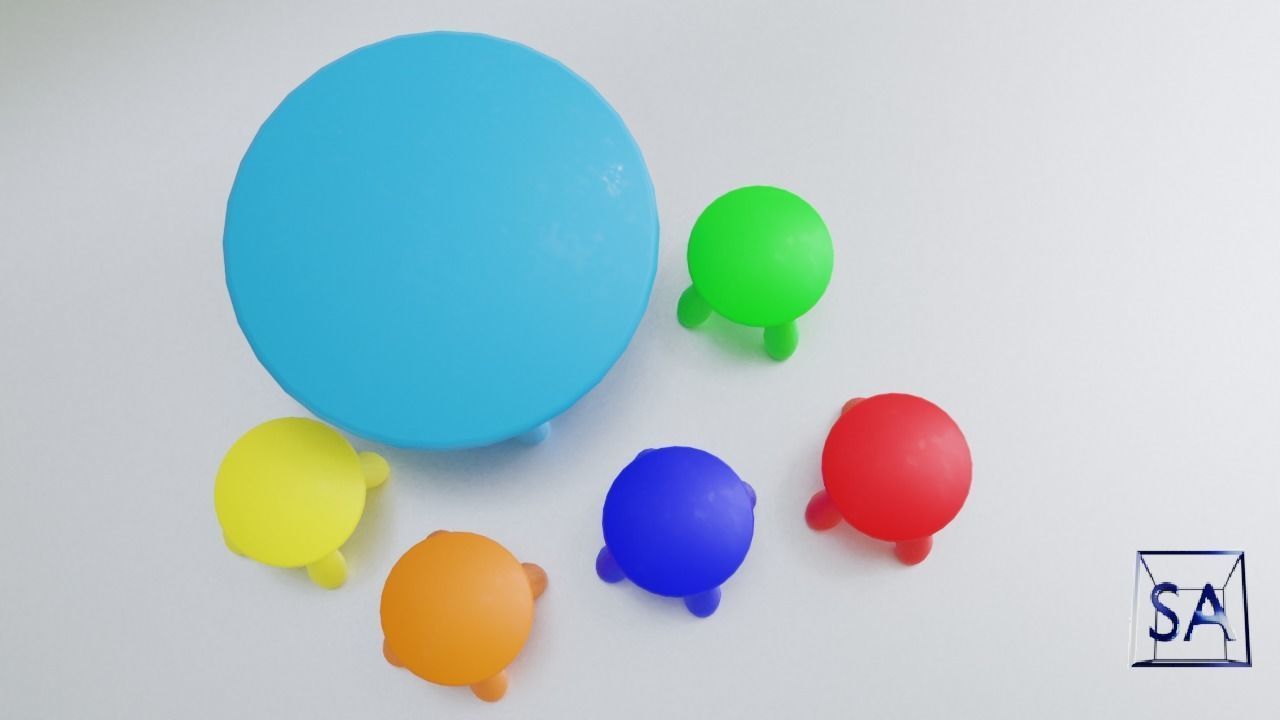 Round Table and Stools for Children Low-poly 3D model_17