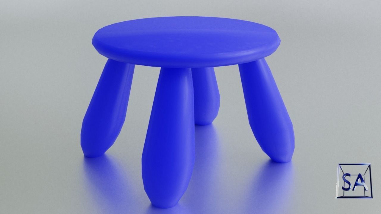Round Table and Stools for Children Low-poly 3D model_3