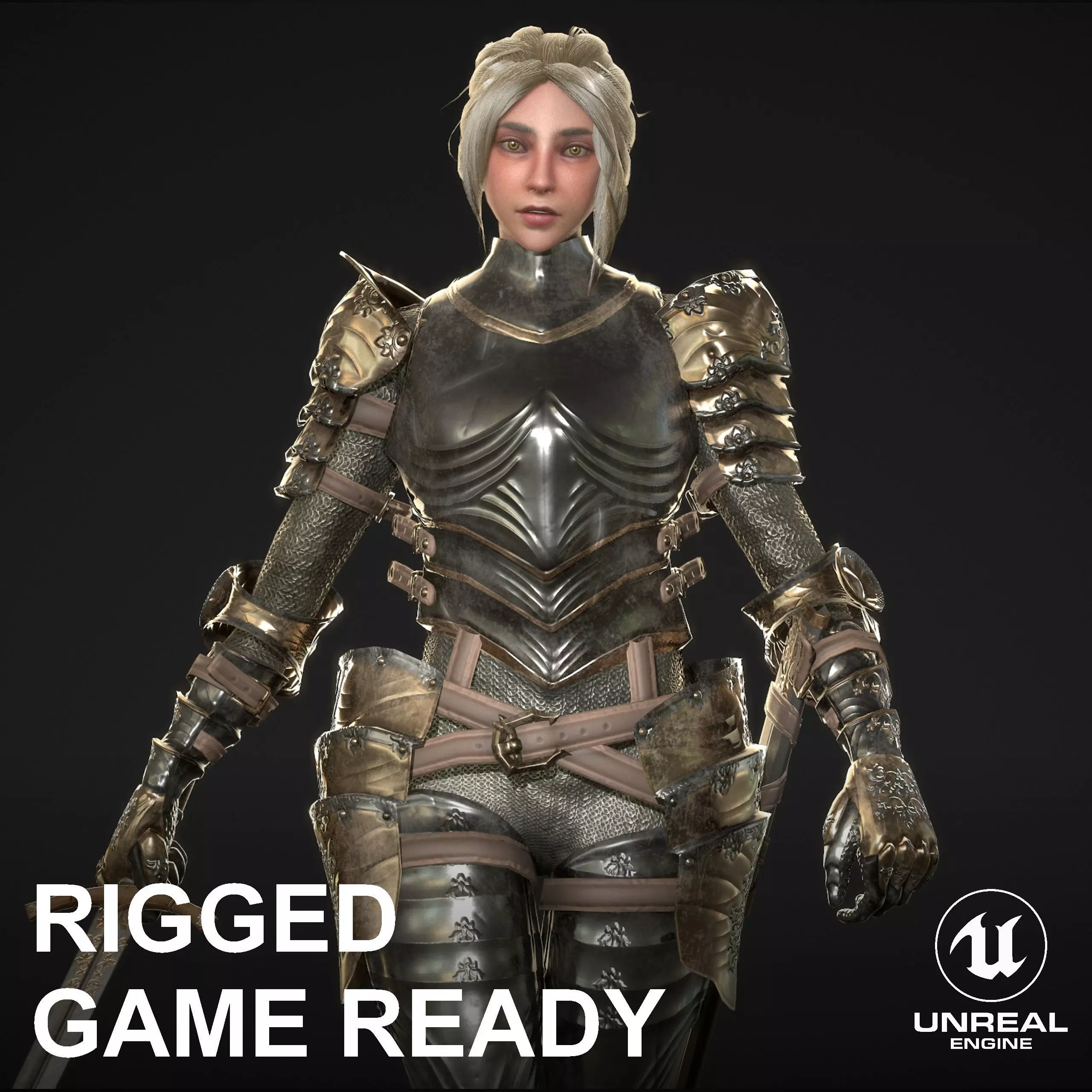 Female Knight Character Low-poly 3D model_0