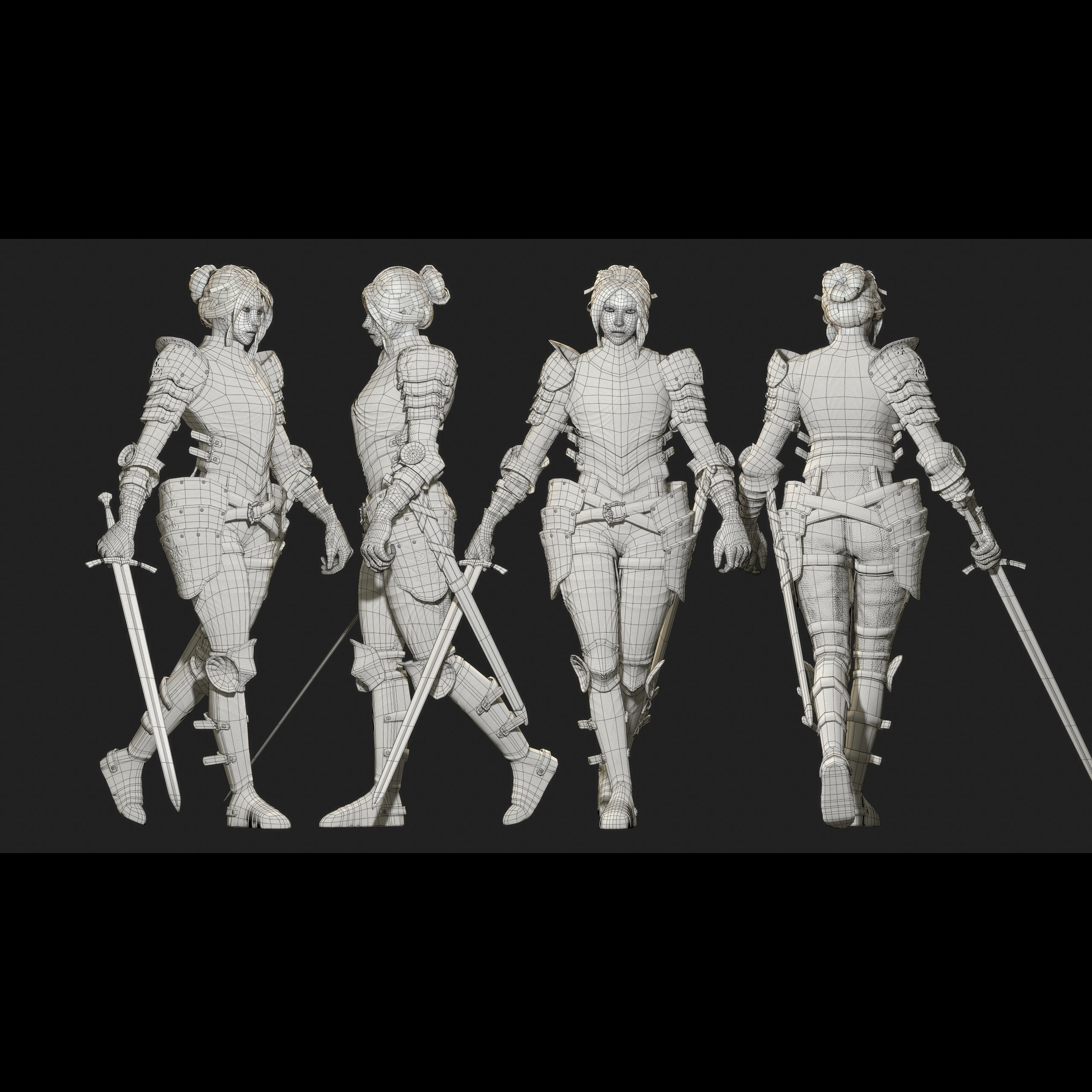 Female Knight Character Low-poly 3D model_6