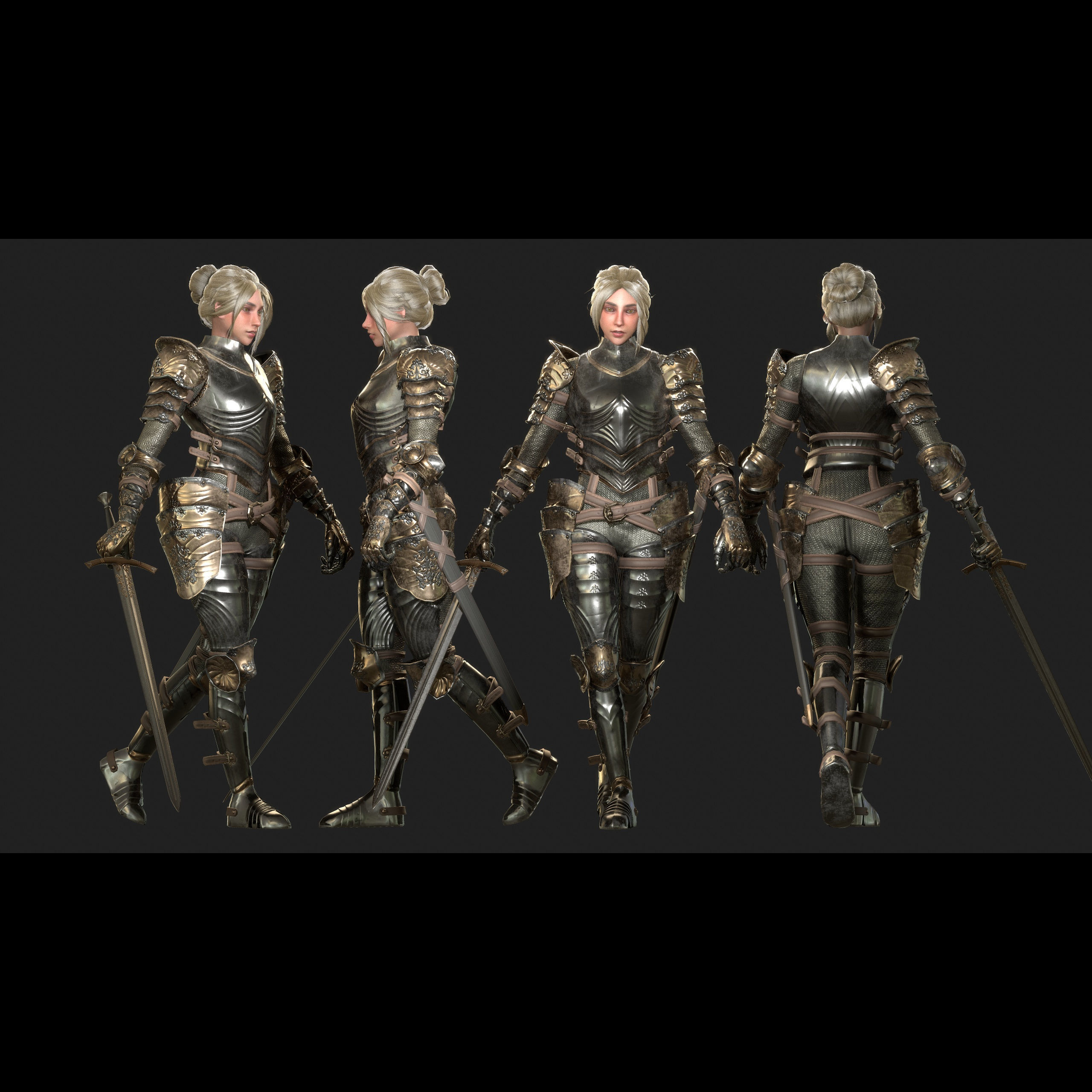 Female Knight Character Low-poly 3D model_5