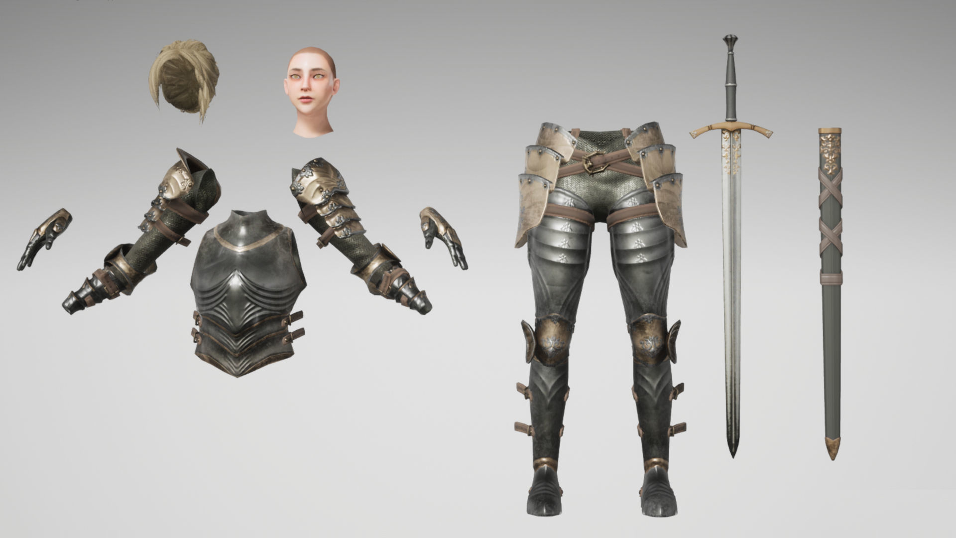 Female Knight Character Low-poly 3D model_8