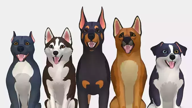 Cartoon Dogs Pack Low-poly 3D model