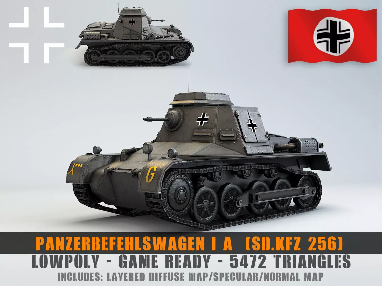 Low Poly  SdKfz 265 Panzerbefehlswagen I A Late Low-poly 3D model_0