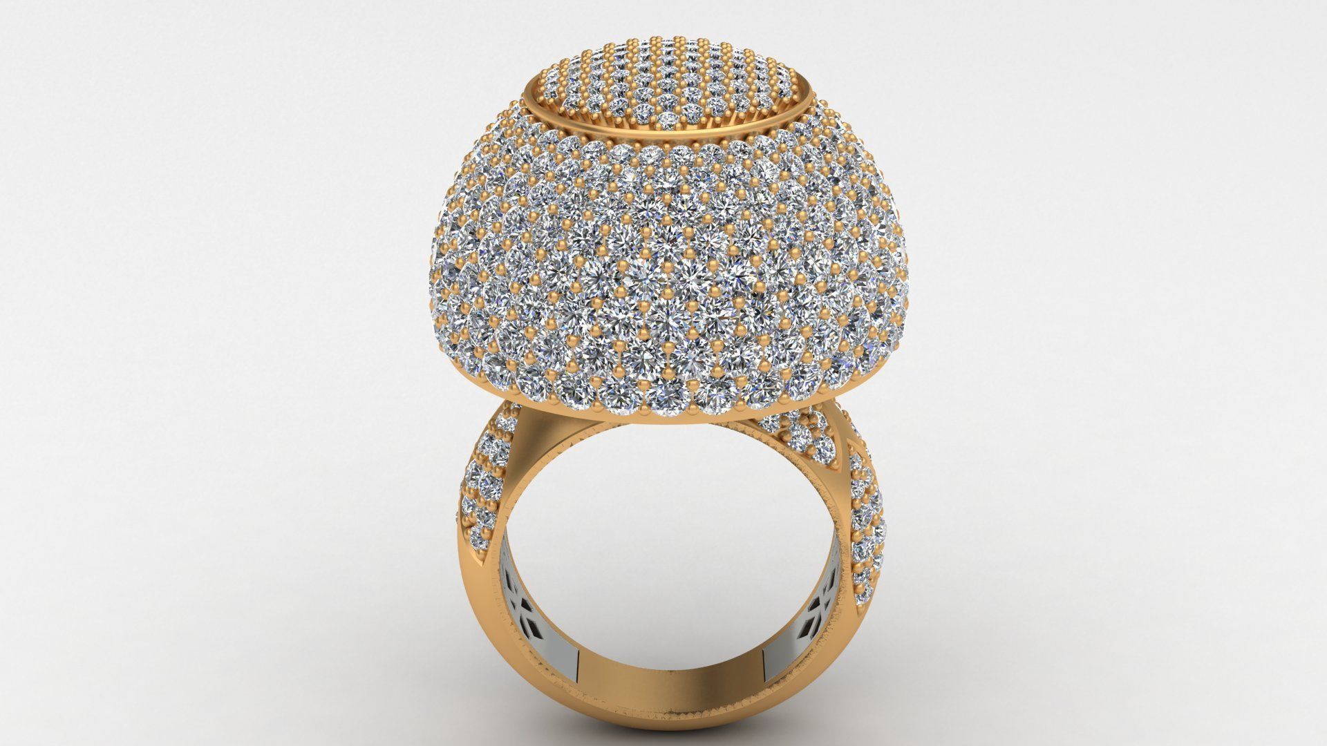 Dome Style Ornament Diamond Gold Ring 3D print model_2