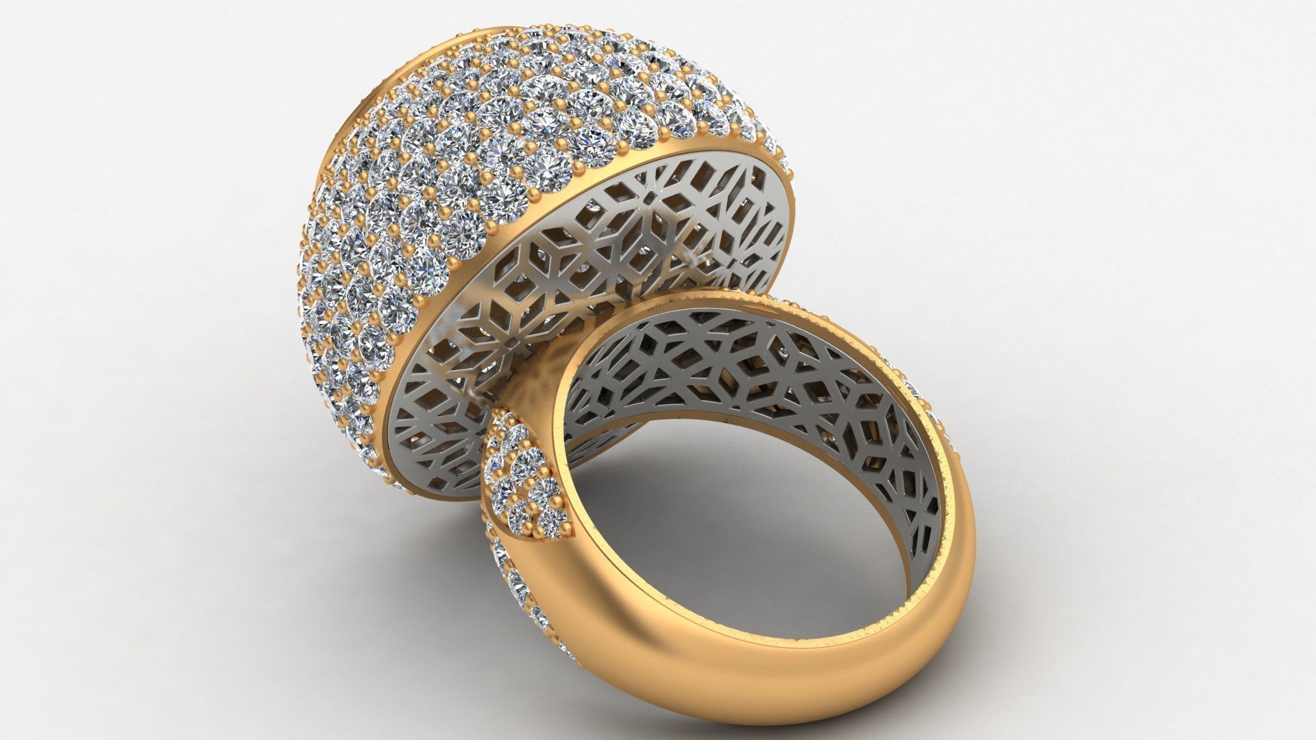 Dome Style Ornament Diamond Gold Ring 3D print model_5