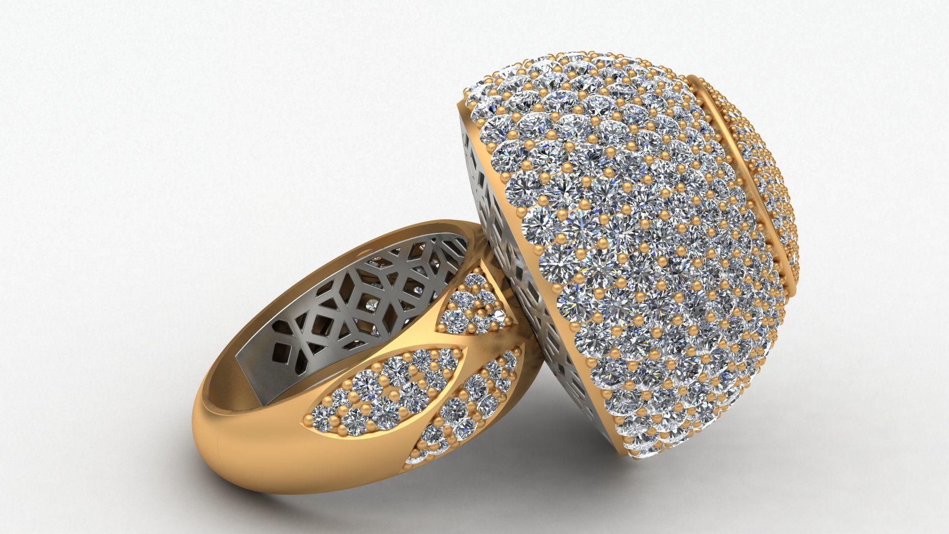 Dome Style Ornament Diamond Gold Ring 3D print model_6