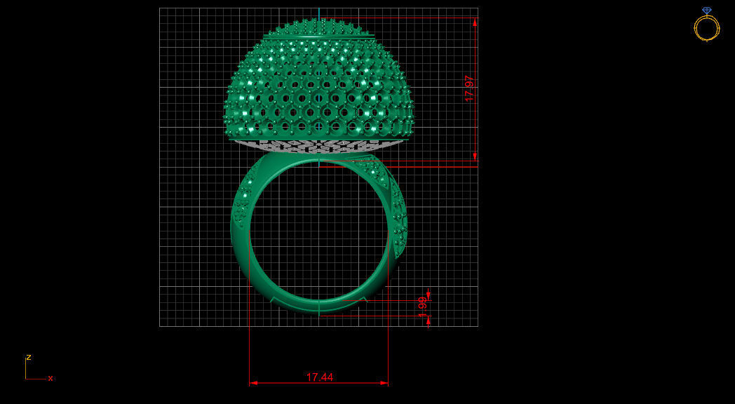 Dome Style Ornament Diamond Gold Ring 3D print model_17