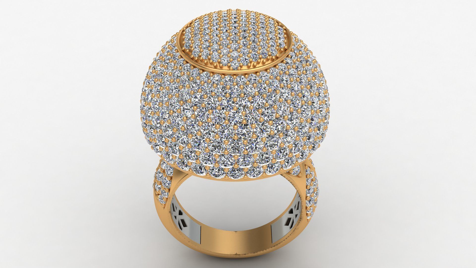 Dome Style Ornament Diamond Gold Ring 3D print model_1