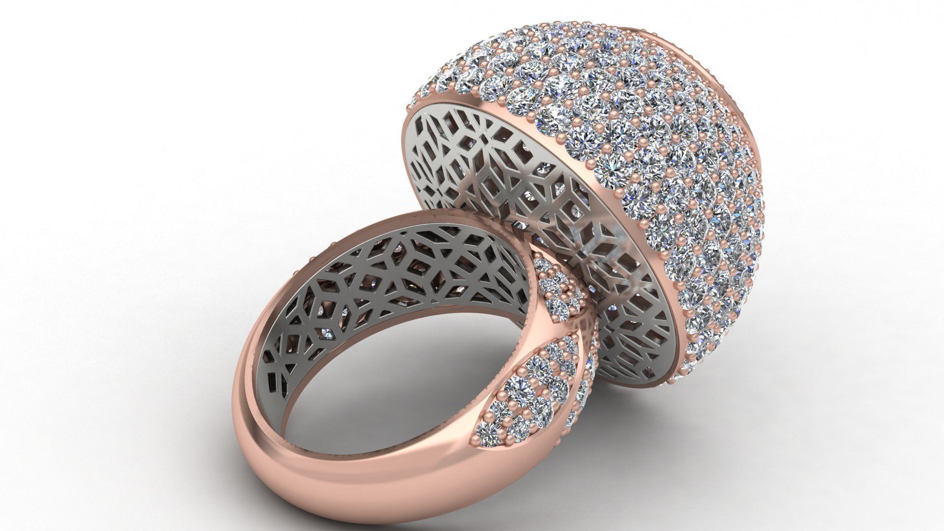 Dome Style Ornament Diamond Gold Ring 3D print model_13
