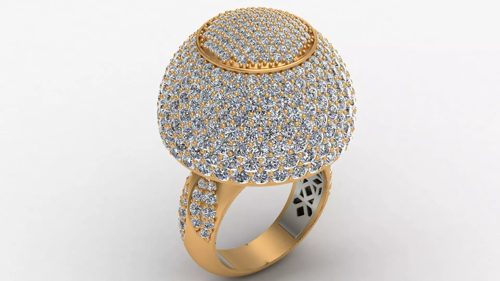 Dome Style Ornament Diamond Gold Ring 3D print model_0