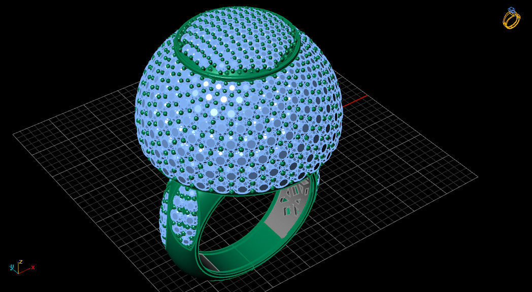 Dome Style Ornament Diamond Gold Ring 3D print model_14