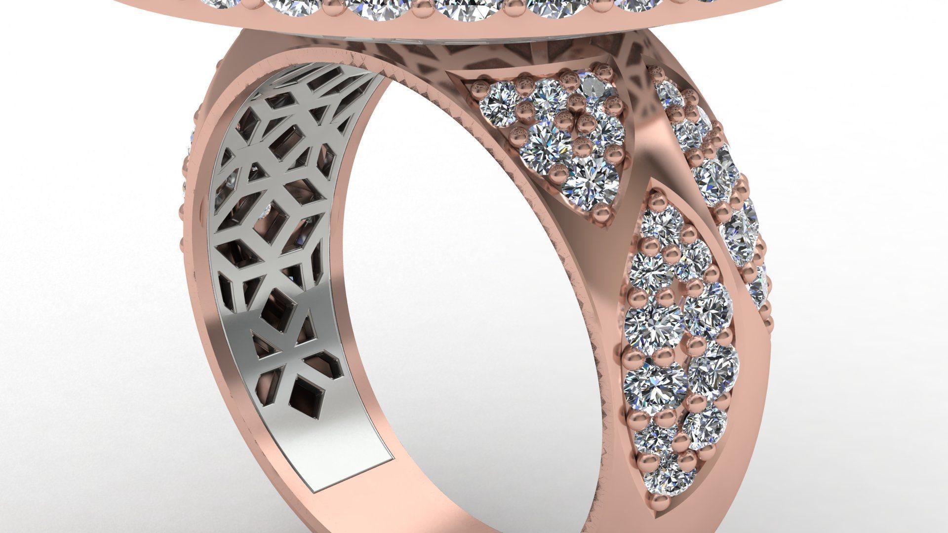 Dome Style Ornament Diamond Gold Ring 3D print model_12