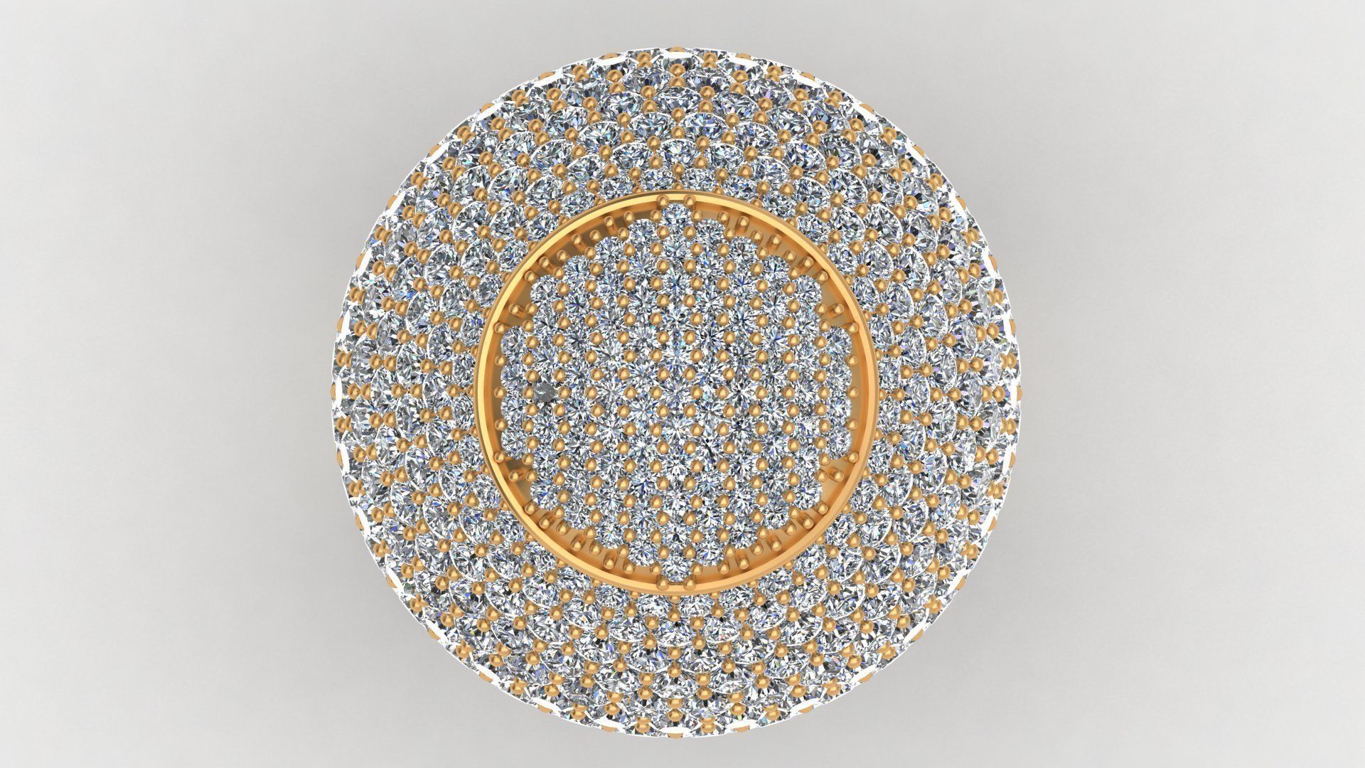 Dome Style Ornament Diamond Gold Ring 3D print model_3