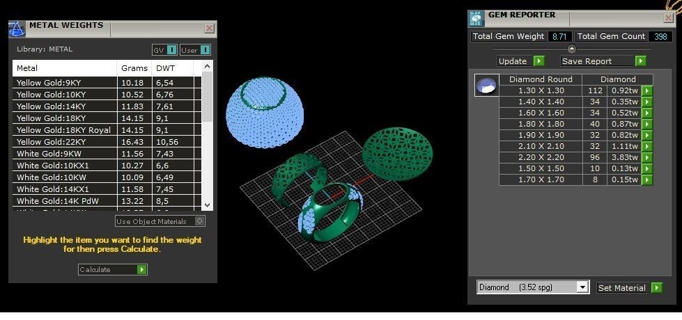 Dome Style Ornament Diamond Gold Ring 3D print model_19