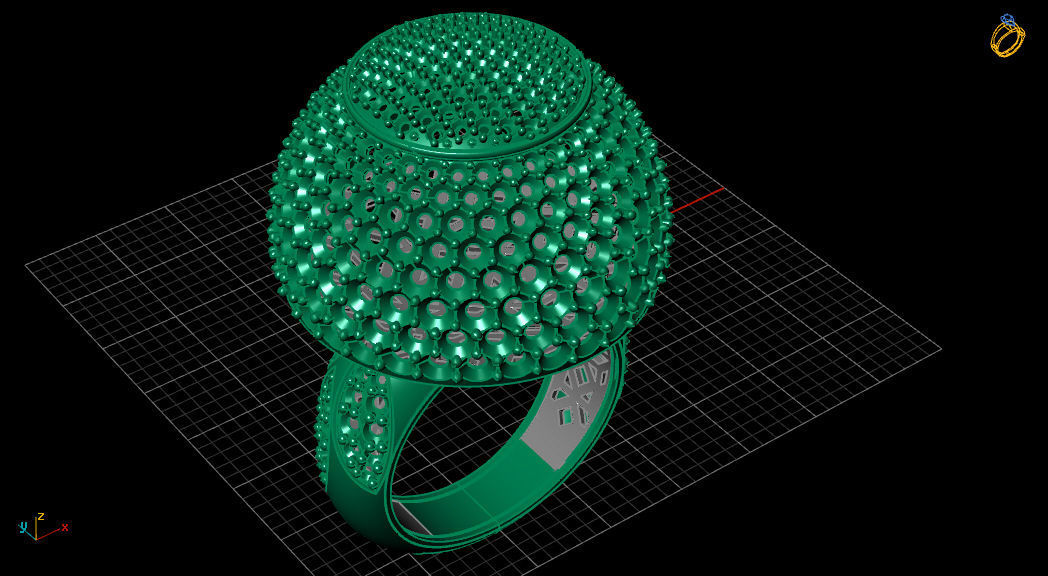Dome Style Ornament Diamond Gold Ring 3D print model_15