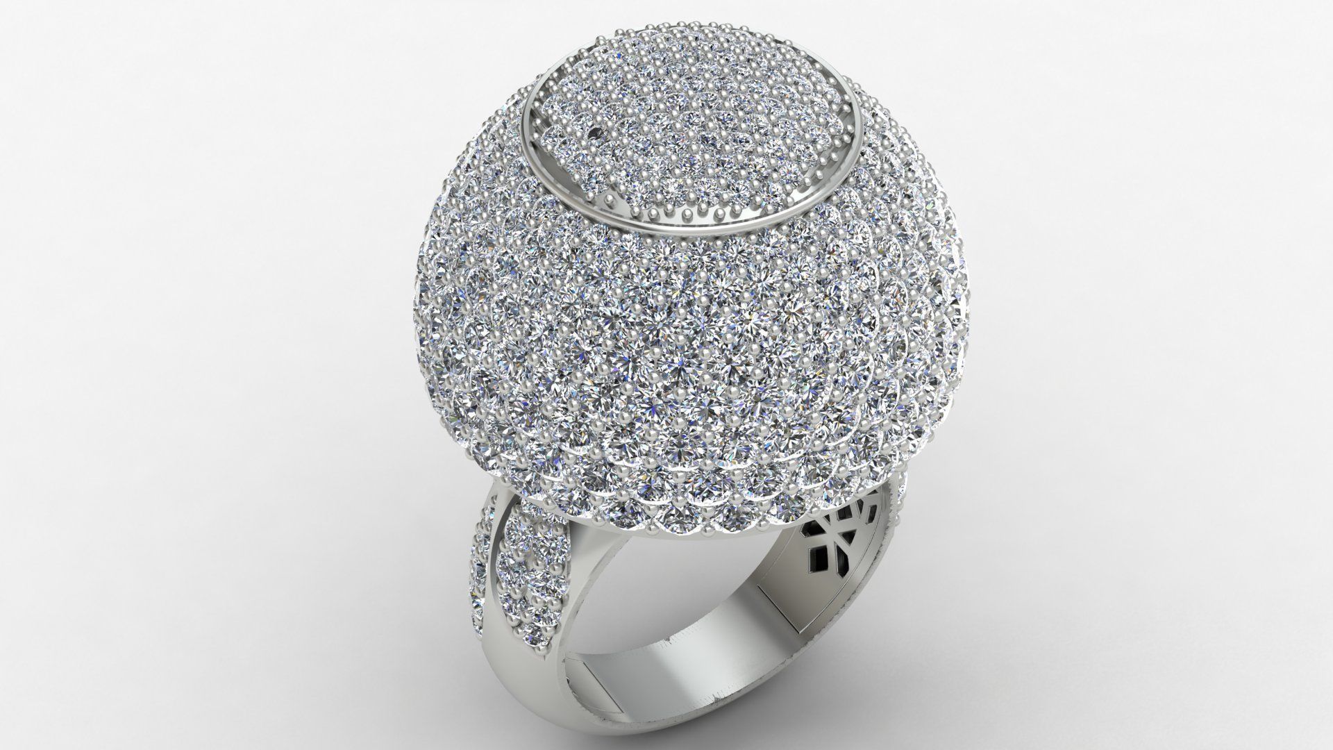 Dome Style Ornament Diamond Gold Ring 3D print model_7