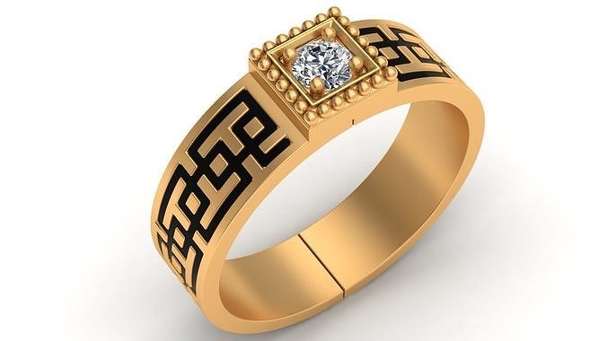 One Stone Enamel Gold Men Ring 3D print model