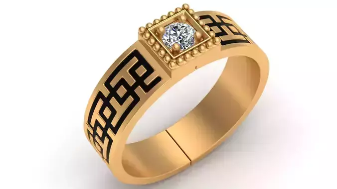One Stone Enamel Gold Men Ring 3D print model