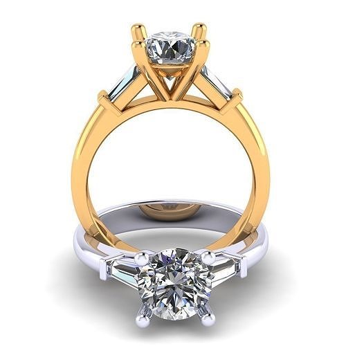 359 Ring with round stones and baguette 3D print model