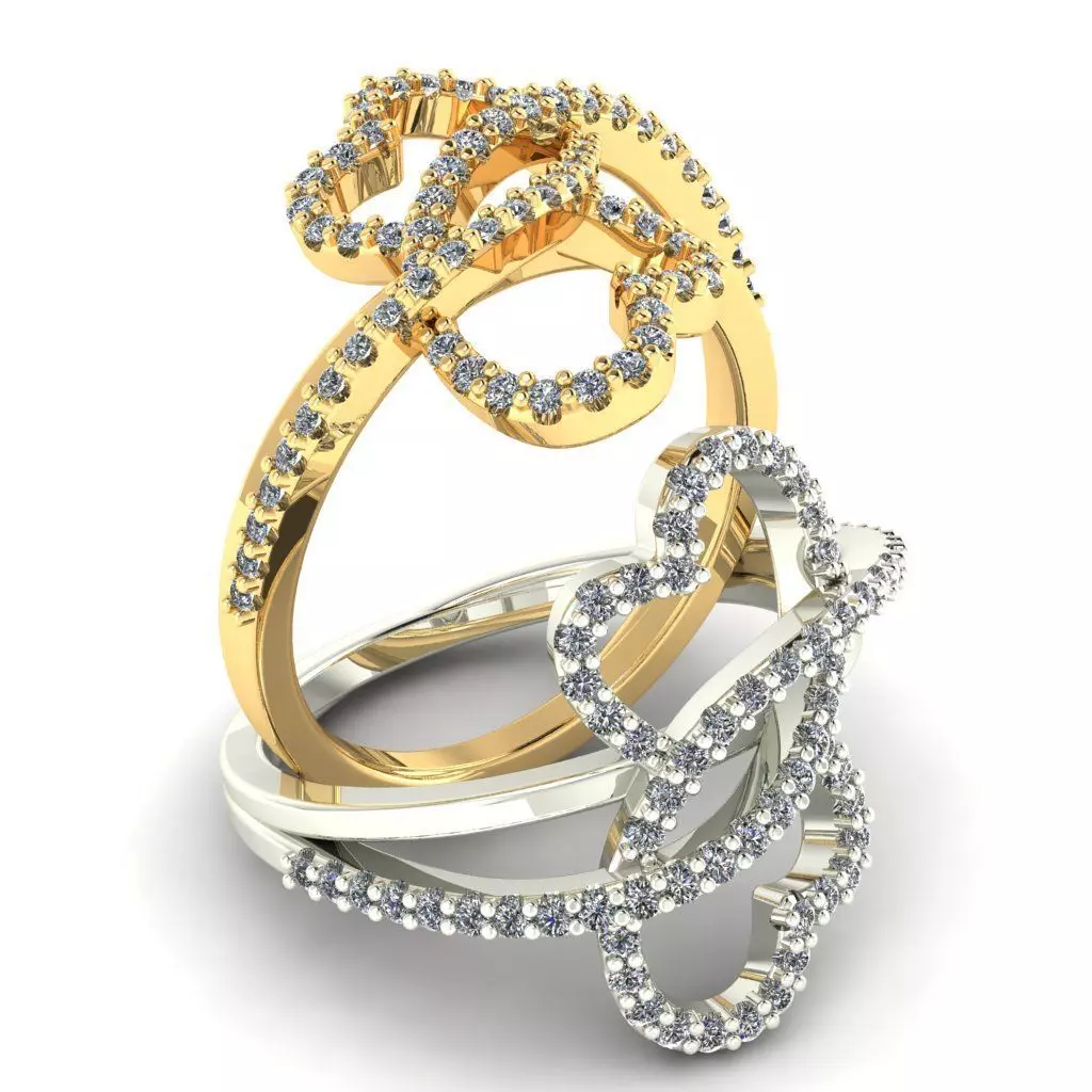 357 Ring two hearts 3D print model_0