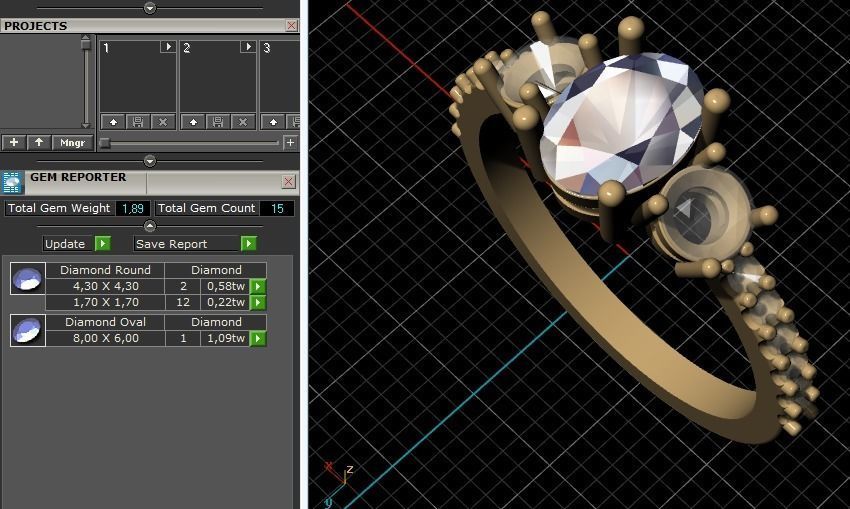 Ring round and oval stones 356 3D print model_4