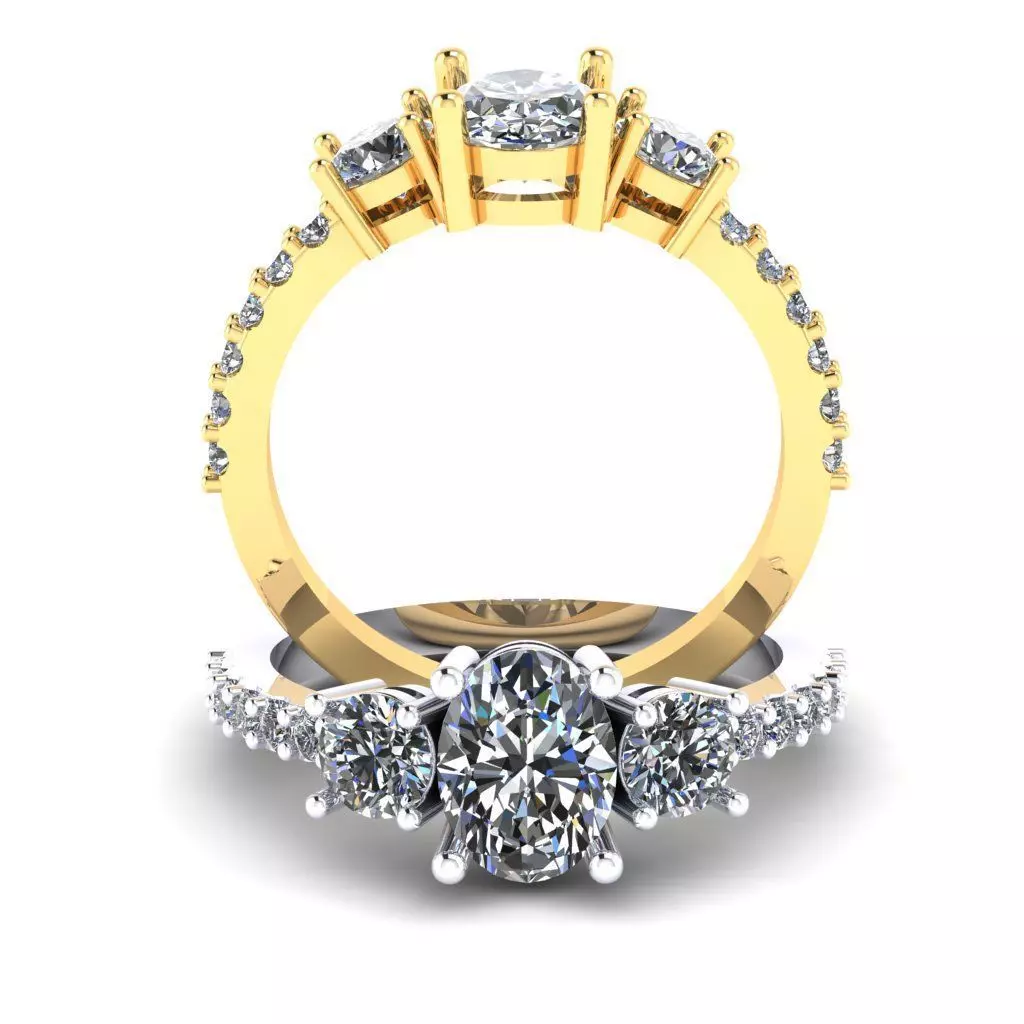 Ring round and oval stones 356 3D print model_0