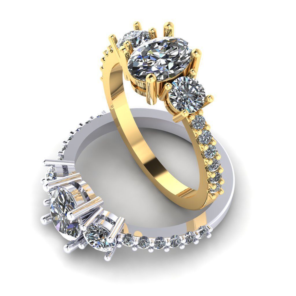 Ring round and oval stones 356 3D print model_1