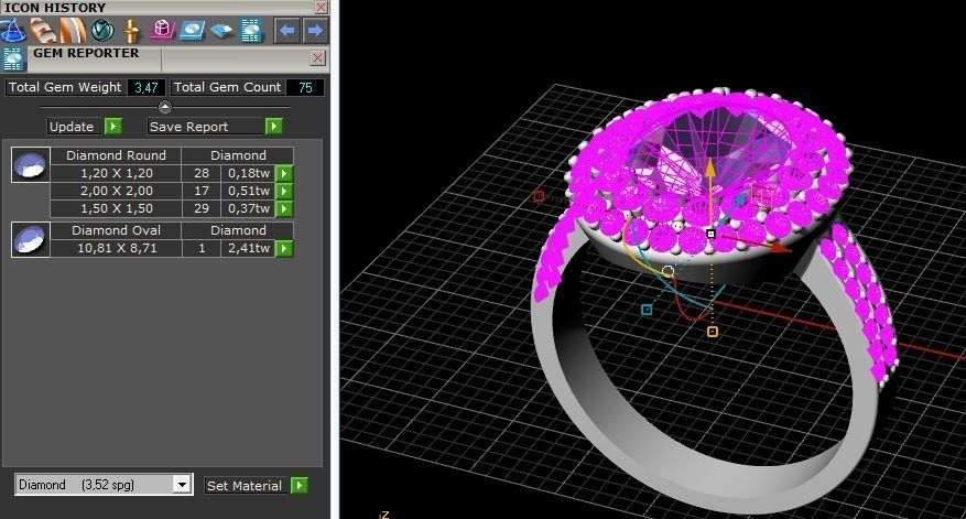 355 Ring oval stones and many small stones 3D print model_2