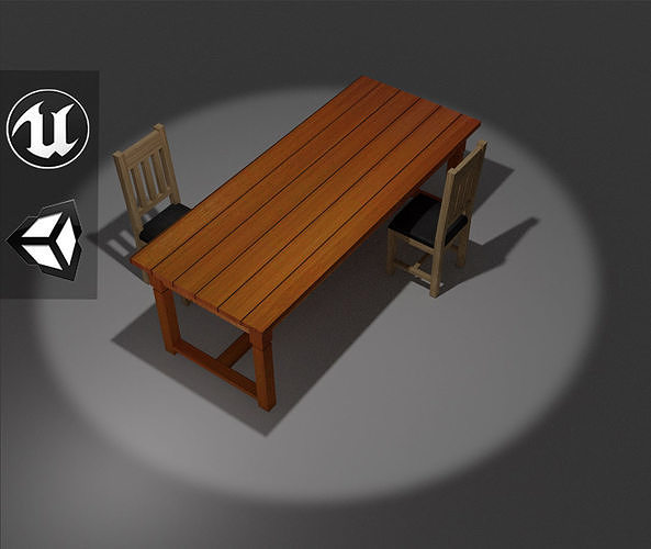 Table with Chairs Low-poly 3D model