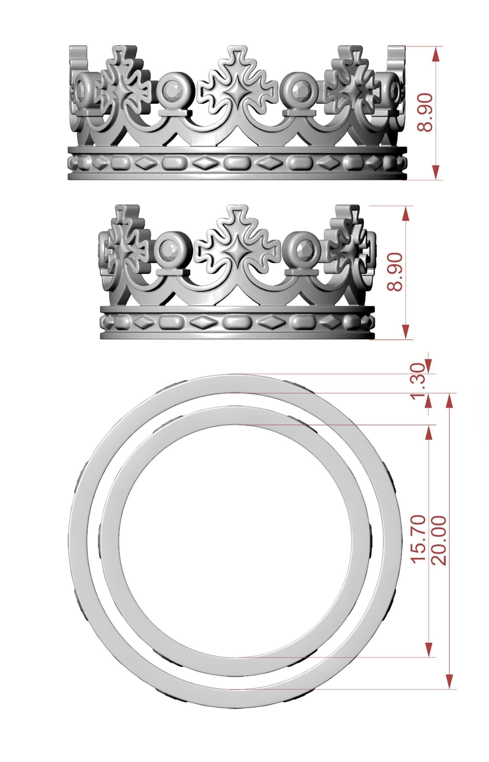 Golden crown ring 9115 Free 3D print model_1
