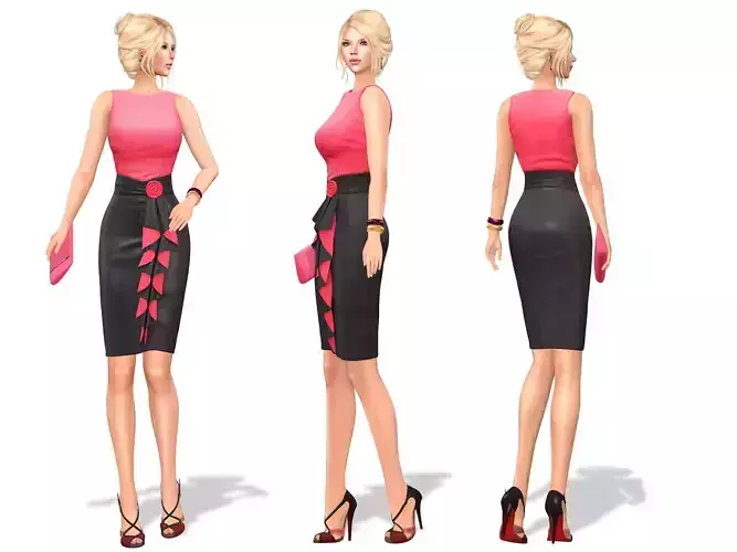 Ruffled Front Trim Skirt Sleeveless Top Outfit Low-poly 3D model