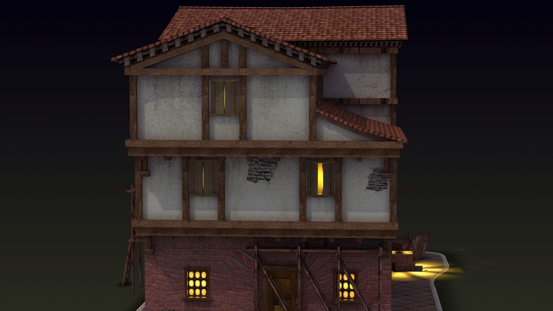 Small Ancient Apartment Low-poly 3D model_4