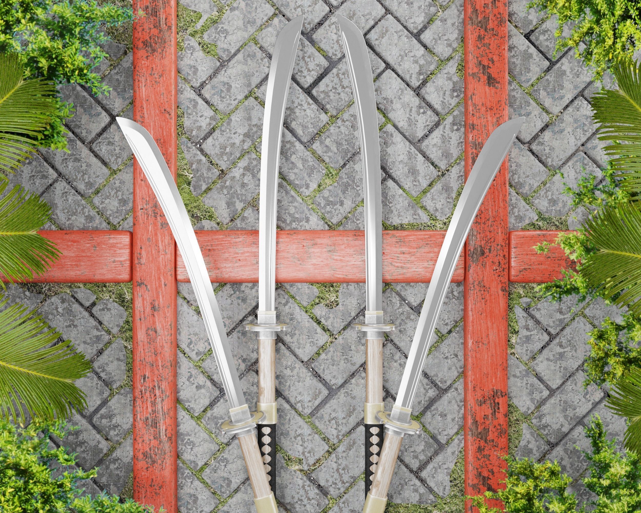 Ancient Japanese Naginata Low-poly 3D model_18