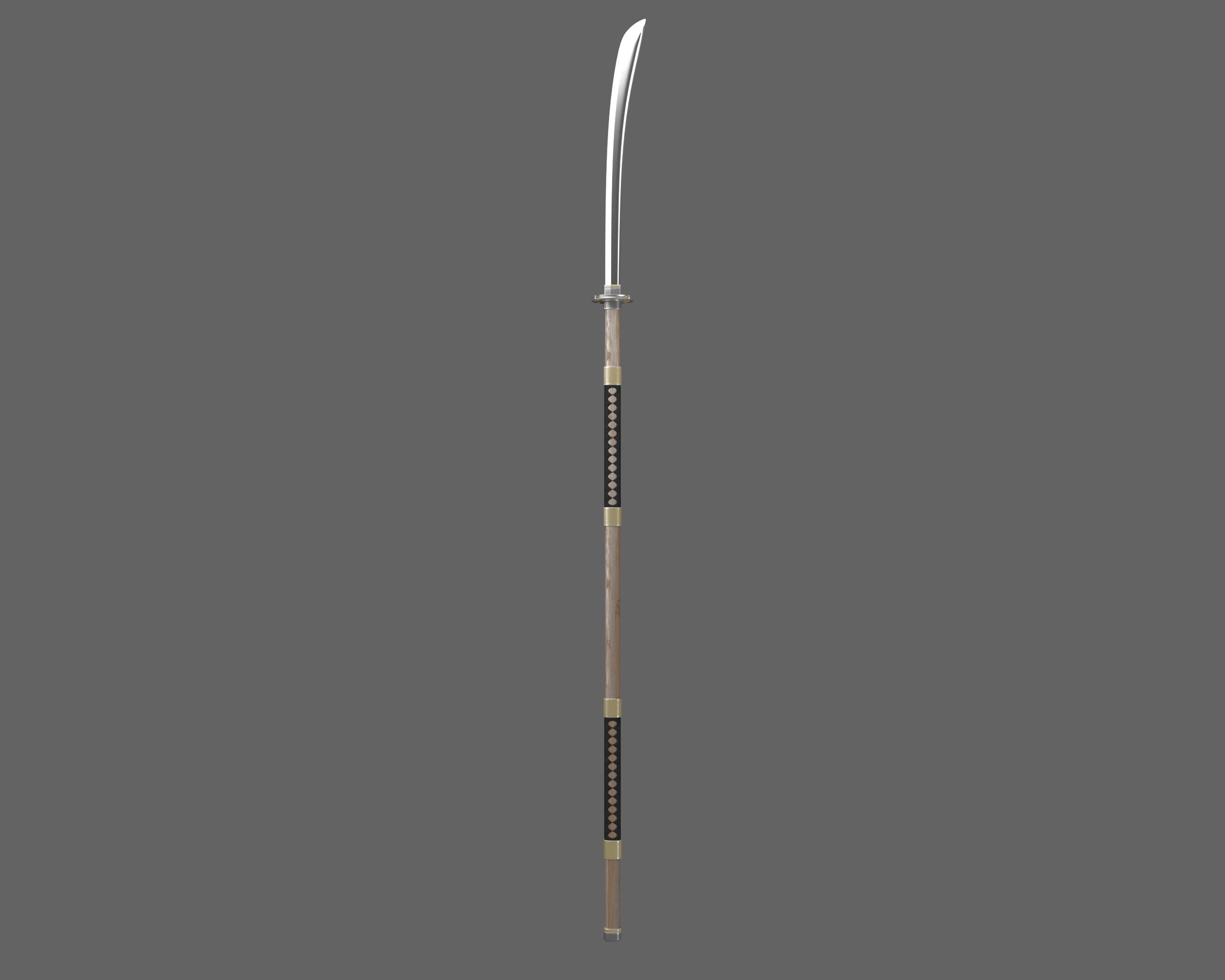 Ancient Japanese Naginata Low-poly 3D model_5