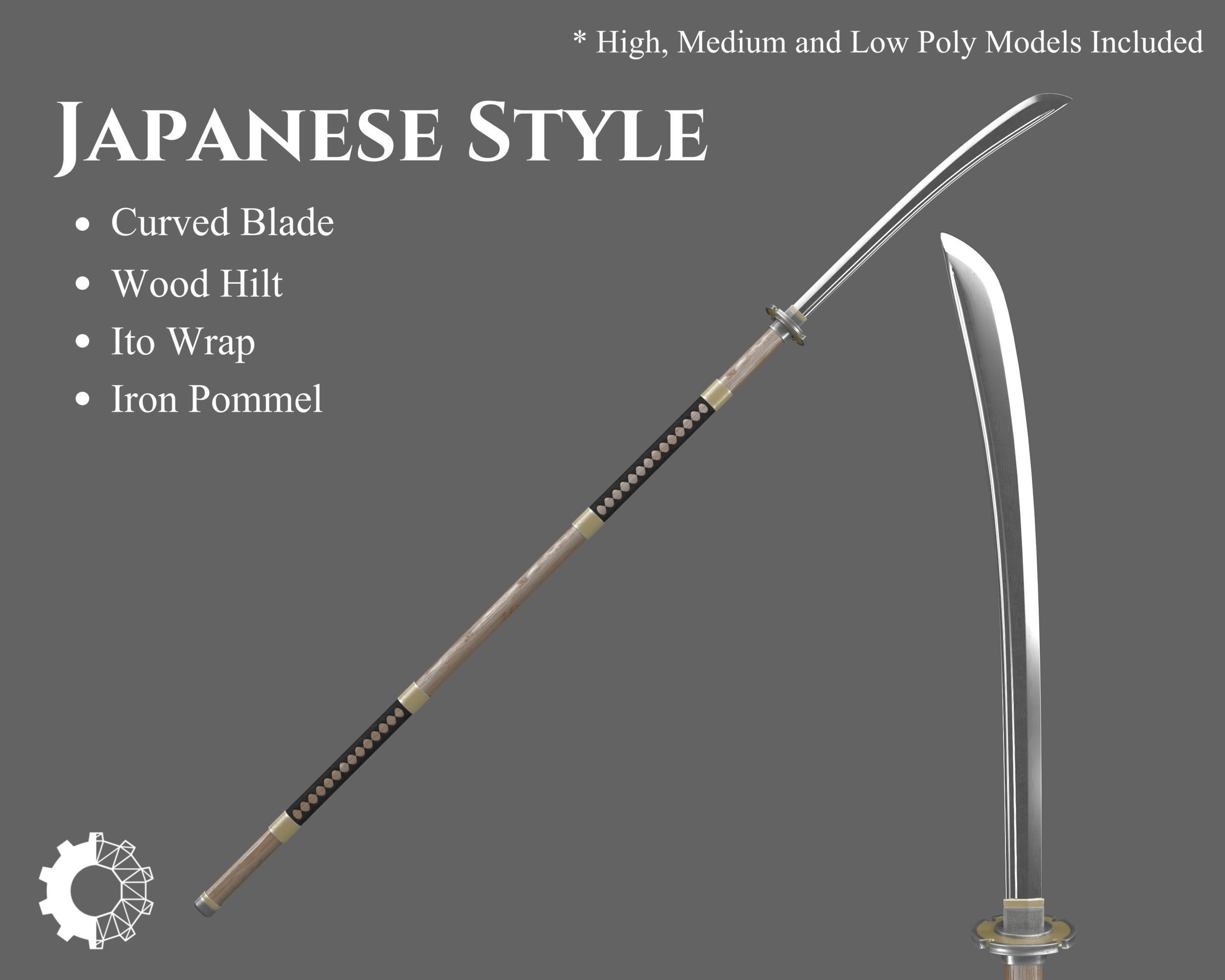 Ancient Japanese Naginata Low-poly 3D model_1