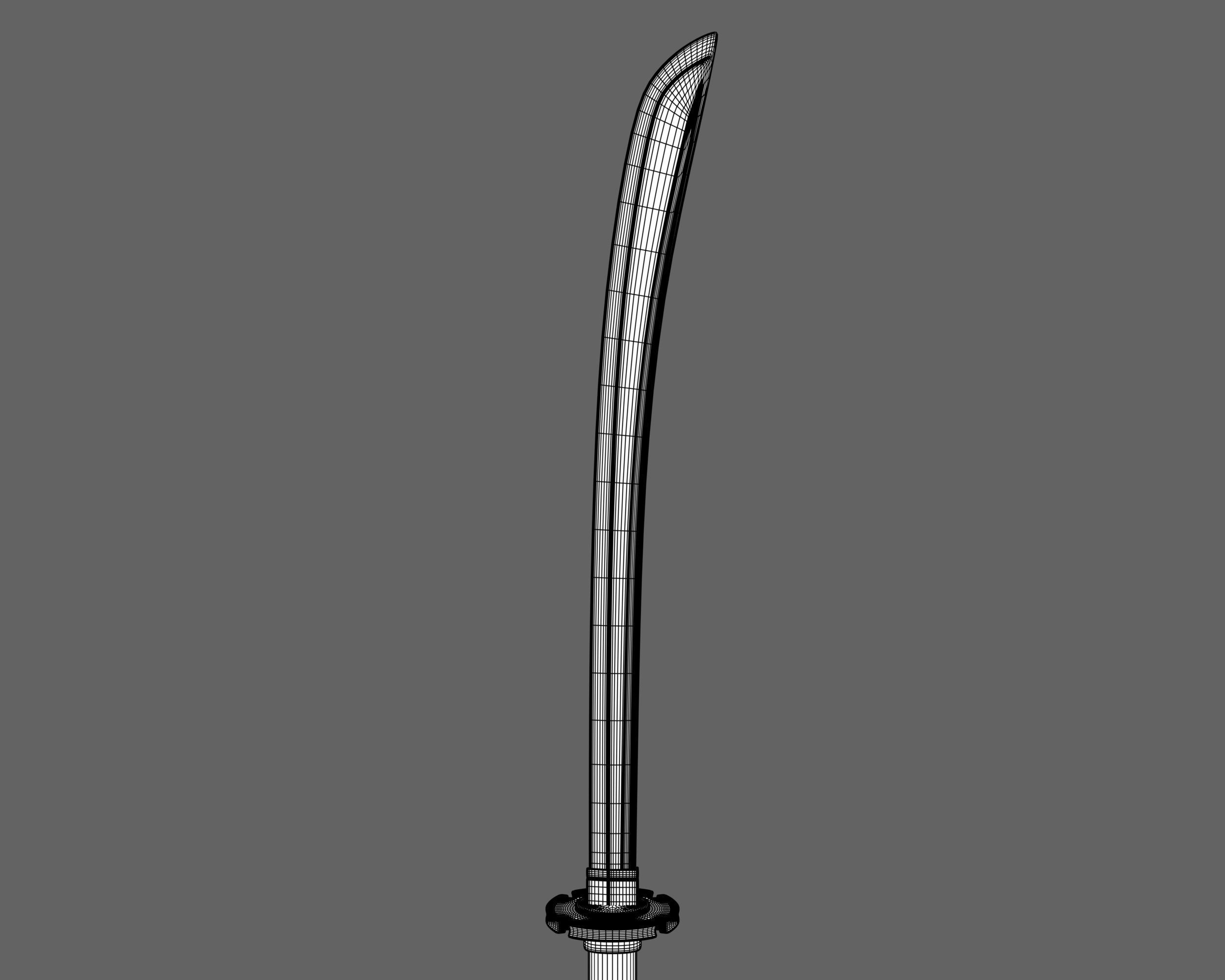 Ancient Japanese Naginata Low-poly 3D model_10