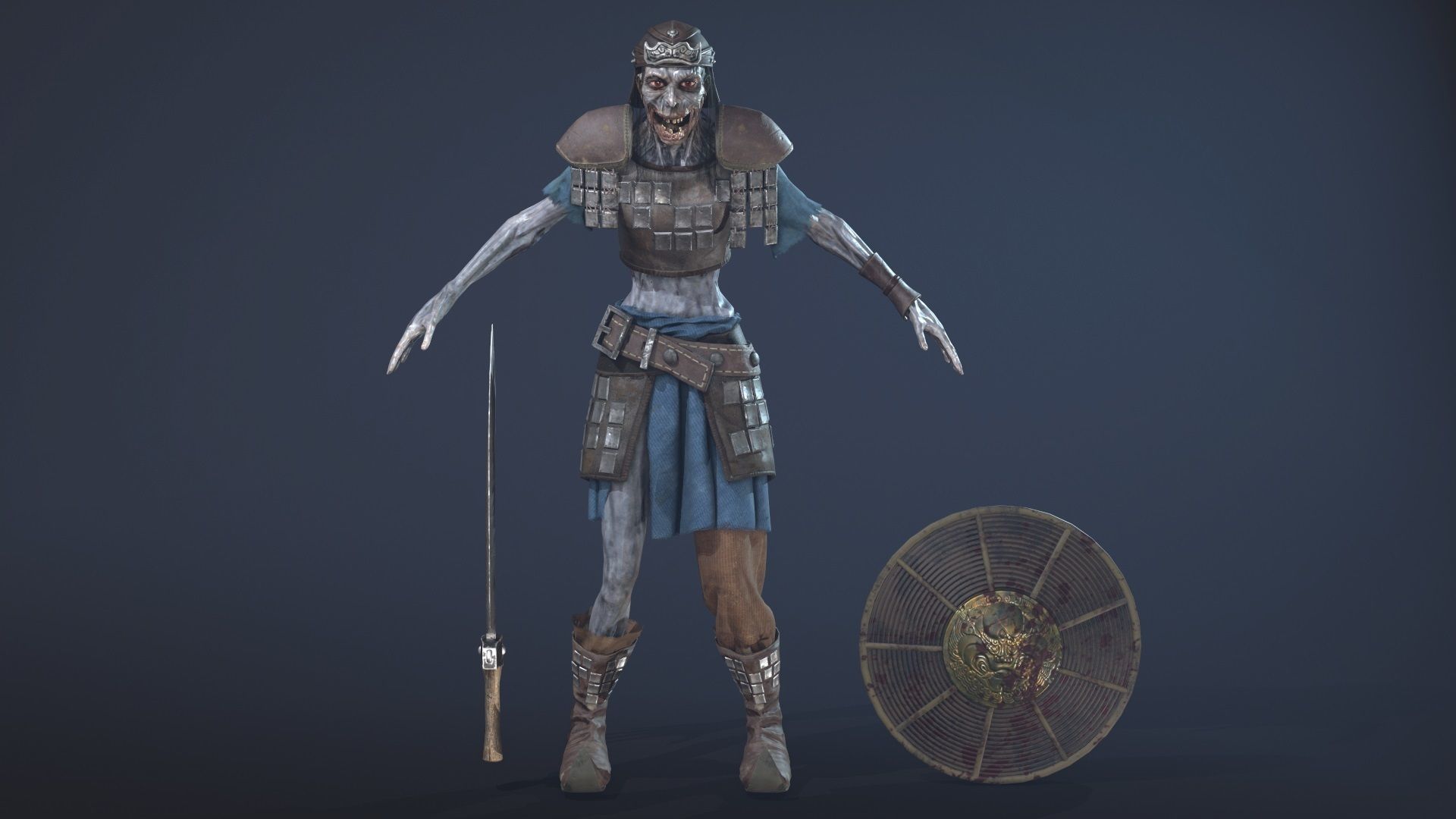 Zombie Scout Soldier with armor and weapons Low-poly 3D model_6