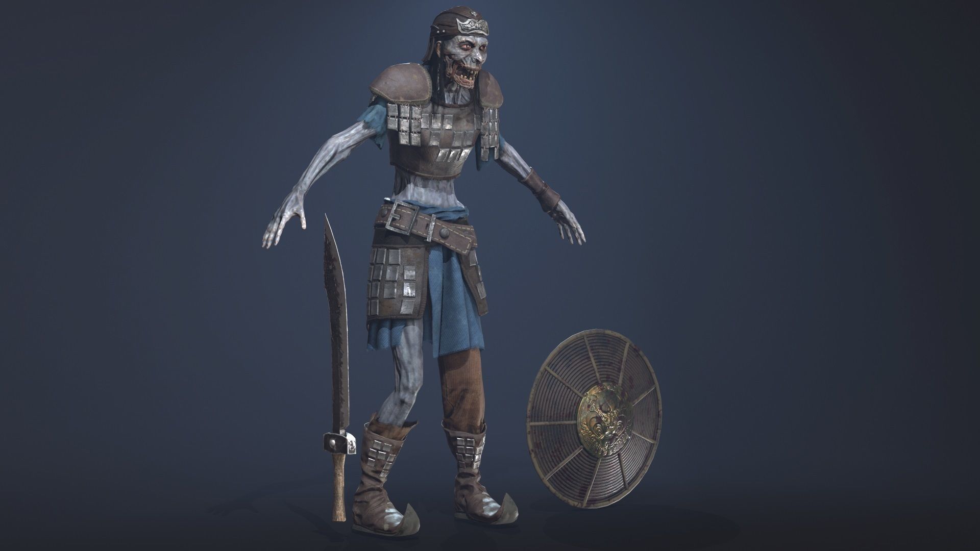 Zombie Scout Soldier with armor and weapons Low-poly 3D model_3