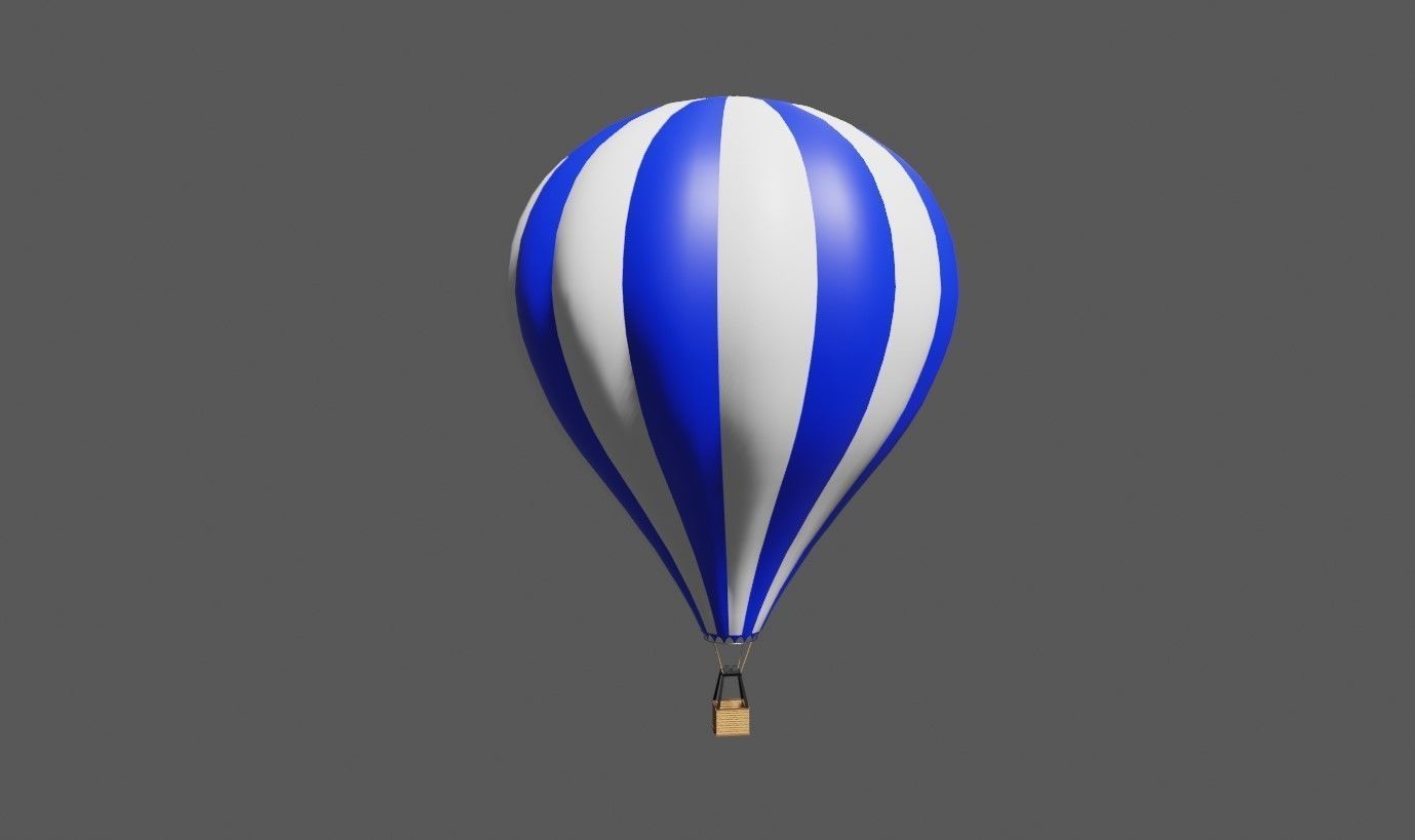 Blue Balloon Striped - Balao Azul Listrado Low-poly 3D model_3