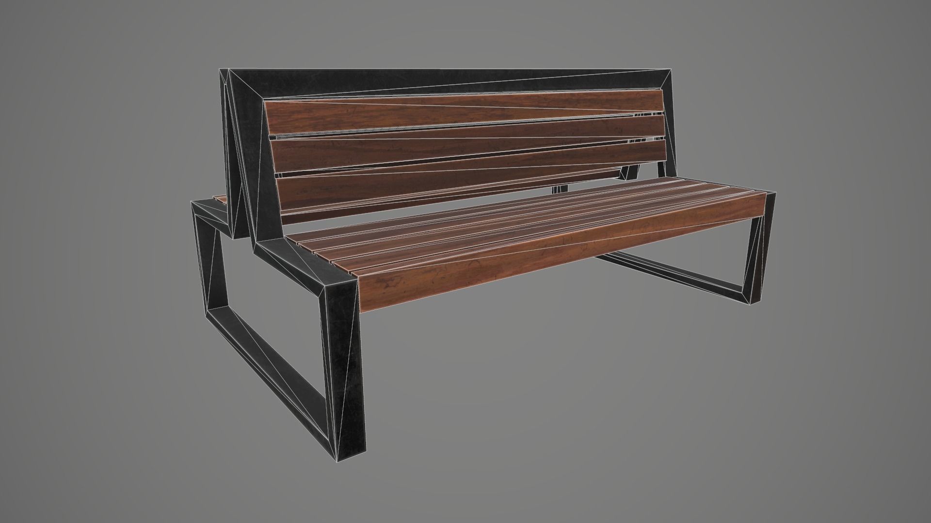 Game Ready Double Bench Low-poly 3D model_15