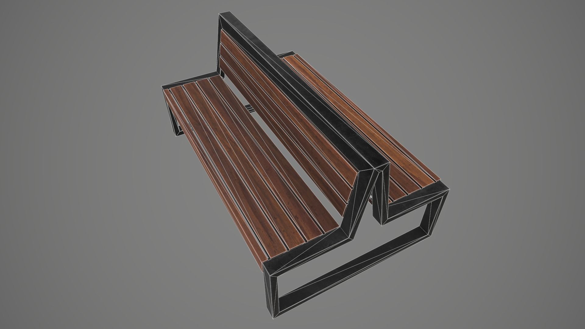 Game Ready Double Bench Low-poly 3D model_14