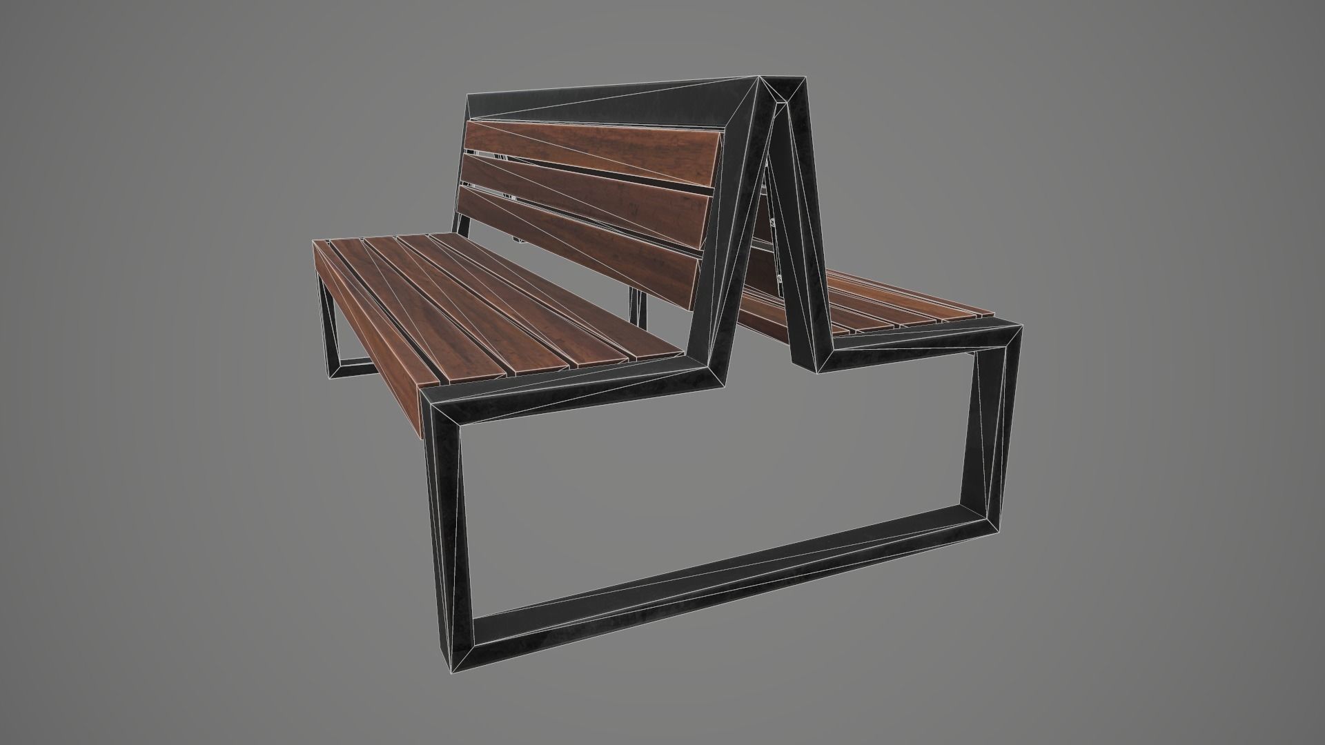 Game Ready Double Bench Low-poly 3D model_10