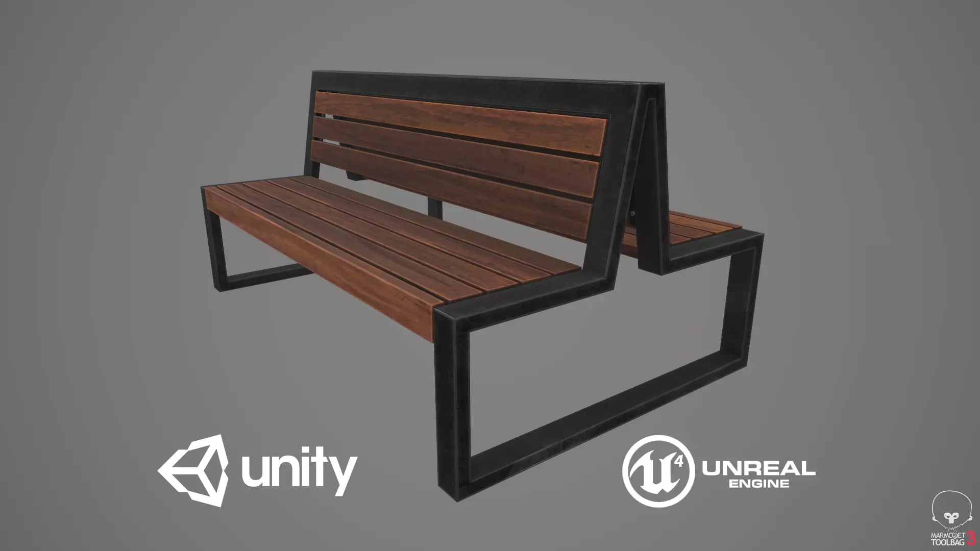 Game Ready Double Bench Low-poly 3D model_0