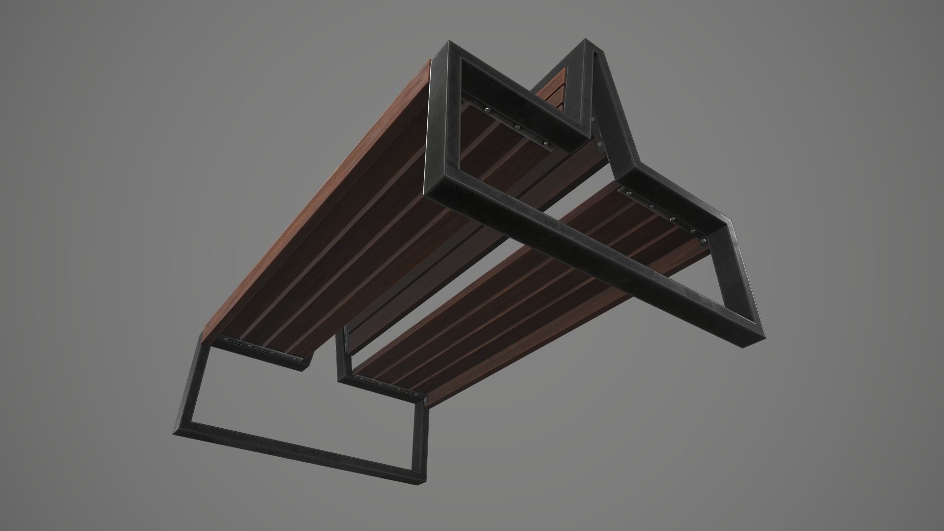 Game Ready Double Bench Low-poly 3D model_4