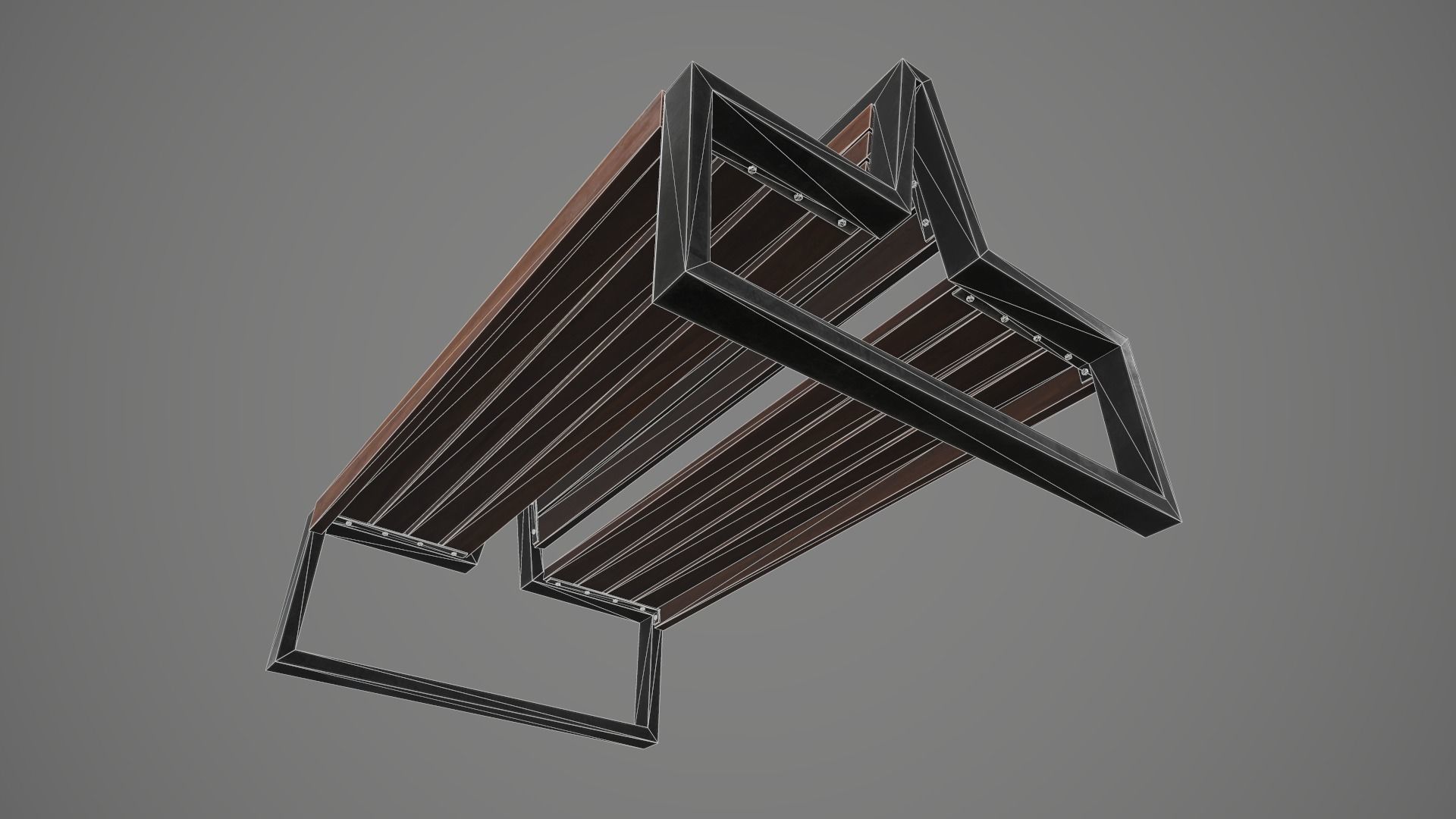 Game Ready Double Bench Low-poly 3D model_11