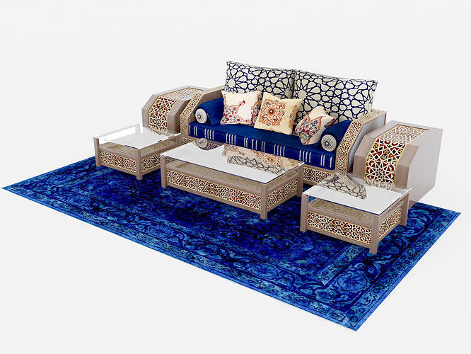 Moroccan Sofa with Tables and Carpet 02 3D model