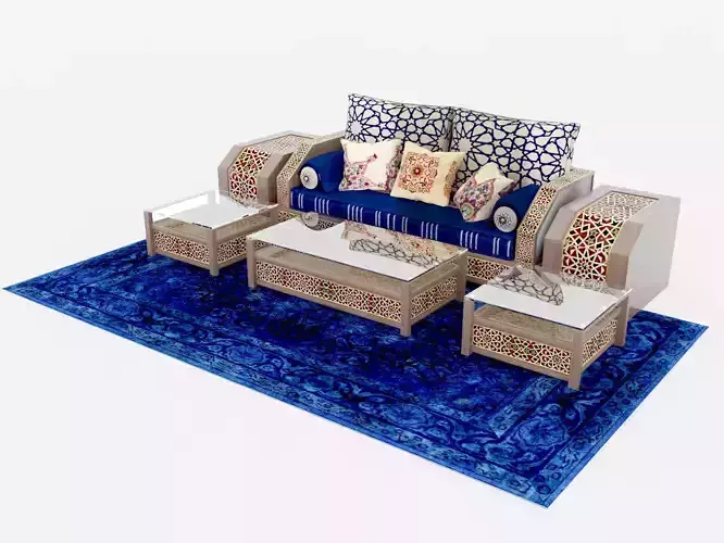 Moroccan Sofa with Tables and Carpet 02 3D model