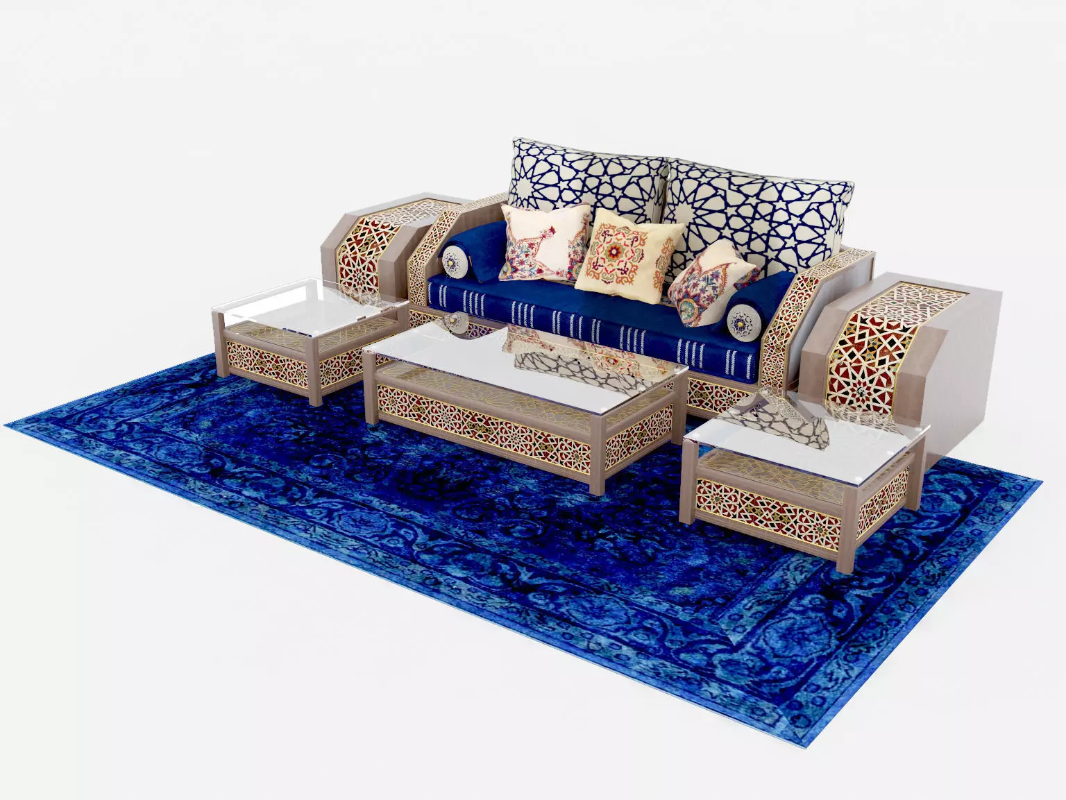 Moroccan Sofa with Tables and Carpet 02 3D model